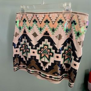 Express Sequin Aztec print skirt